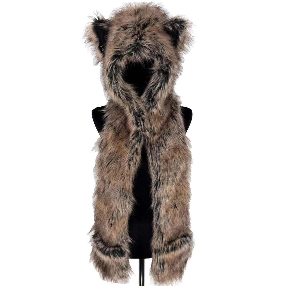 SpiritHoods Dire Wolf Faux Fur Hood Scarf Hat With Paw Mittens *Sold Out* Rave